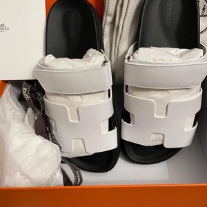 Rare Brand new Hermes Womens Chypre White Sandals Size 38 Fullbox And Receipt